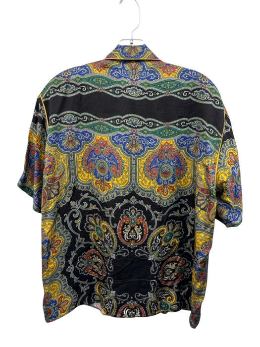 Sandro Size S BLack, Yellow, Multi Viscose Short Sleeve Paisley Print Collar Top BLack, Yellow, Multi / S