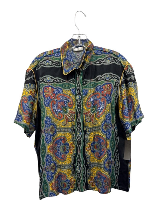 Sandro Size S BLack, Yellow, Multi Viscose Short Sleeve Paisley Print Collar Top BLack, Yellow, Multi / S