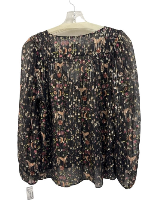 Sandro Size S Black, Gold, Multi Silk & Metallic Short Sleeve Abstract Print Top Black, Gold, Multi / S