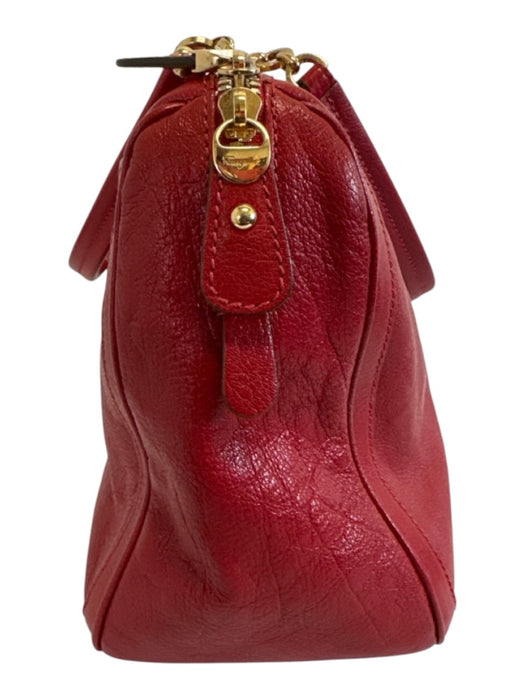 Salvatore Ferragamo Red Leather Gold Tone Hardware Chain Detail Zip Top Bag Red
