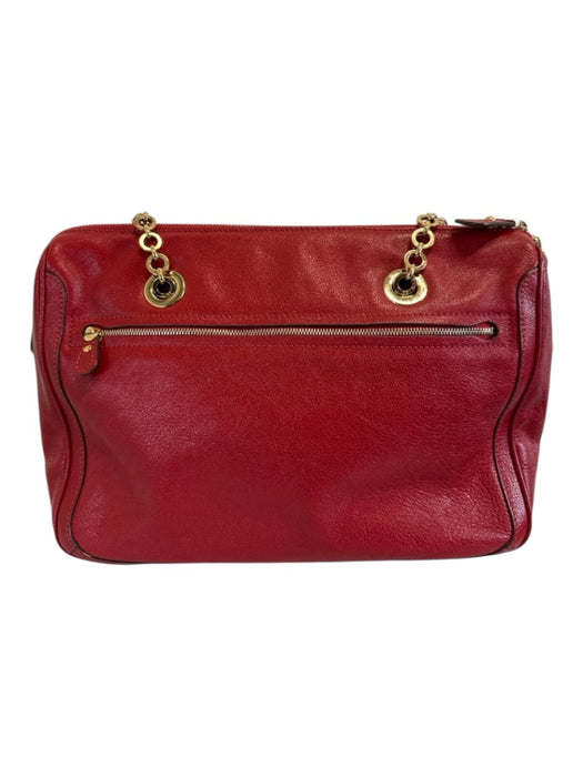 Salvatore Ferragamo Red Leather Gold Tone Hardware Chain Detail Zip Top Bag Red