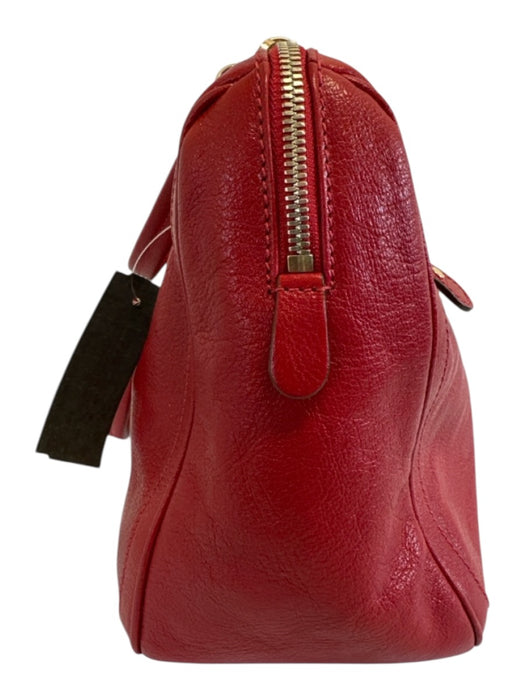 Salvatore Ferragamo Red Leather Gold Tone Hardware Chain Detail Zip Top Bag Red