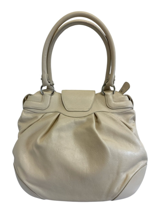 Salvatore Ferragamo Cream White Leather Logo Detail Buckle Accents Bag Cream White