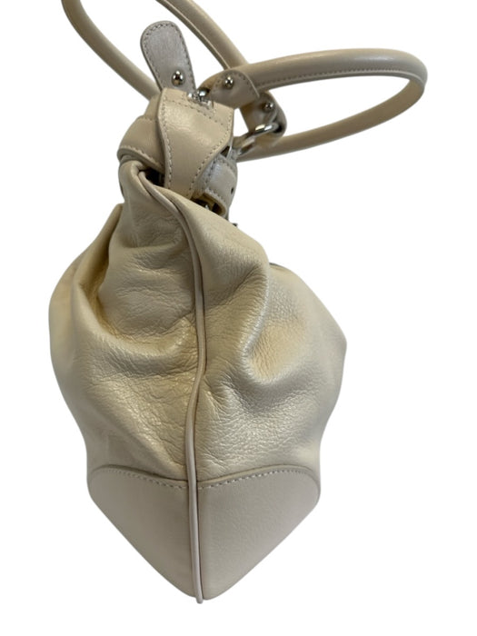 Salvatore Ferragamo Cream White Leather Logo Detail Buckle Accents Bag Cream White