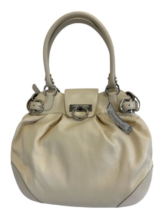 Salvatore Ferragamo Cream White Leather Logo Detail Buckle Accents Bag Cream White