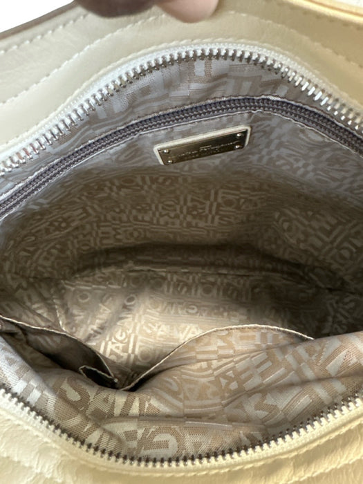 Salvatore Ferragamo Cream White Leather Logo Detail Buckle Accents Bag Cream White