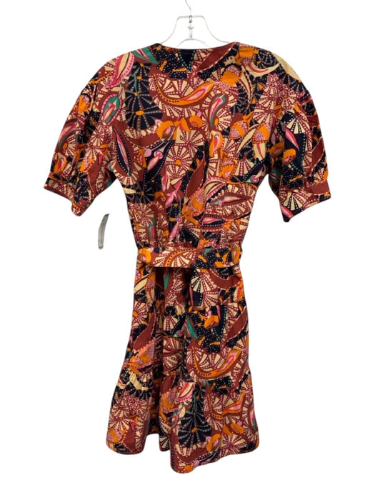 A.L.C. Size 2 Orange, Red & Multi Cotton Abstract Print Short Puff Sleeve Dress Orange, Red & Multi / 2
