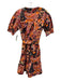A.L.C. Size 2 Orange, Red & Multi Cotton Abstract Print Short Puff Sleeve Dress Orange, Red & Multi / 2