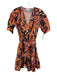 A.L.C. Size 2 Orange, Red & Multi Cotton Abstract Print Short Puff Sleeve Dress Orange, Red & Multi / 2
