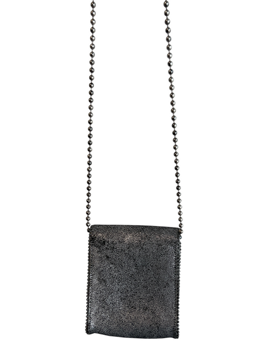 Leatherock Silver Crackled Leather Beaded Chain Snap Closure Hearts Bag Silver / Mini