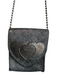 Leatherock Silver Crackled Leather Beaded Chain Snap Closure Hearts Bag Silver / Mini