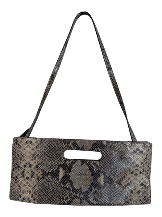 Michael Kors Gray & Black Leather Reptile Embossed Snap Closure Rectangle Bag Gray & Black / Small