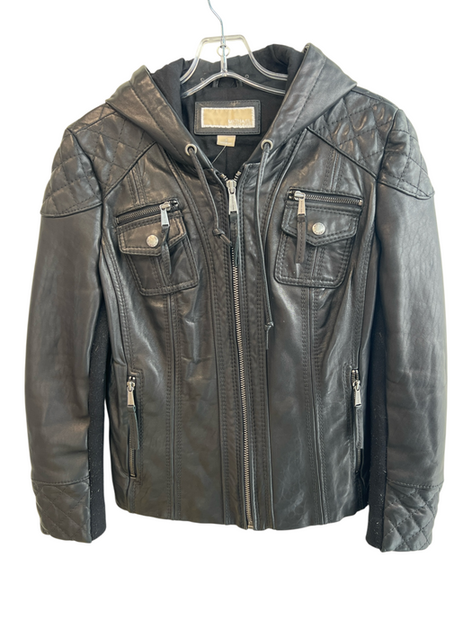 Michael Michael Kors Size Medium Black Leather Front Zip Zip Pocket Moto Jacket Black / Medium