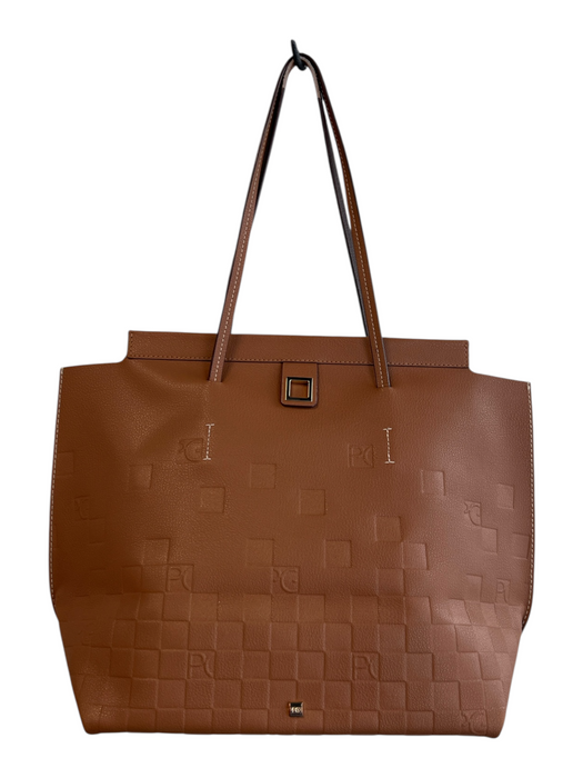 Purificacion Garcia Light Brown Leather Cube Embossed Shoulder 2 Strap Bag Light Brown / Large