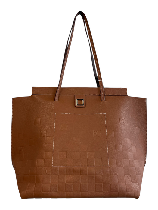 Purificacion Garcia Light Brown Leather Cube Embossed Shoulder 2 Strap Bag Light Brown / Large