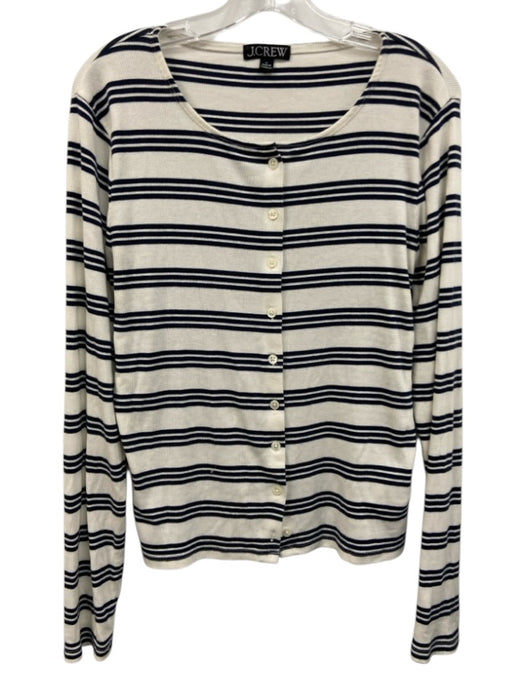 J. Crew Size L Cream White & Navy Blue Cotton Blend Ribbed Striped Top Cream White & Navy Blue / L