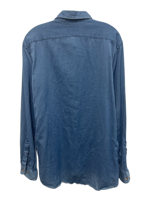 Eton Size L Blue Cotton Solid Button Down Men's Long Sleeve Shirt Blue / L