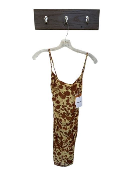 Nanushka Size 4 Yellow & Brown Polyester Spaghetti Strap Animal Print Dress Yellow & Brown / 4