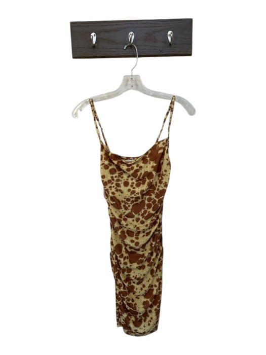 Nanushka Size 4 Yellow & Brown Polyester Spaghetti Strap Animal Print Dress Yellow & Brown / 4
