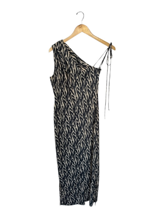 Nanushka Size S Tan & Brown Polyester One Shoulder Animal Print Midi Dress Tan & Brown / S