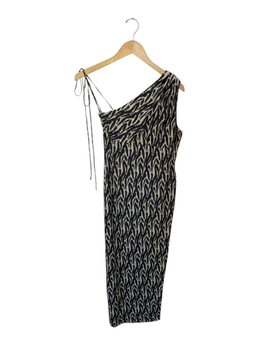 Nanushka Size S Tan & Brown Polyester One Shoulder Animal Print Midi Dress Tan & Brown / S