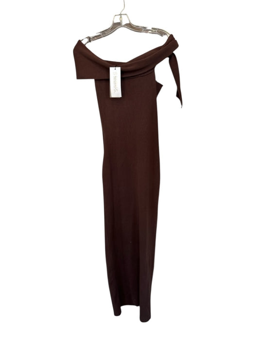 SNDYS. Size M Brown Cotton Blend Fold Over Tie Maxi Asymetrical Dress Brown / M