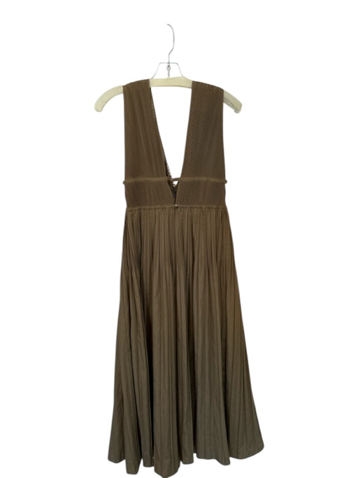 Maje Size 40 Taupe Cotton Blend Sleeveless Acordian Pleated Maxi Dress Taupe / 40
