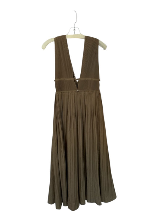 Maje Size 40 Taupe Cotton Blend Sleeveless Acordian Pleated Maxi Dress Taupe / 40
