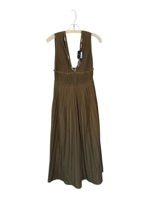 Maje Size 40 Taupe Cotton Blend Sleeveless Acordian Pleated Maxi Dress Taupe / 40