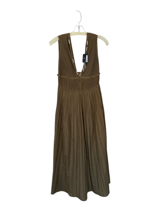 Maje Size 40 Taupe Cotton Blend Sleeveless Acordian Pleated Maxi Dress Taupe / 40