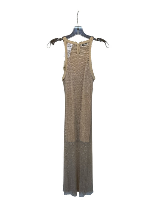 Sandro Size 38 Nude & Silver Polyester Blend Mesh Overlay Rhinestone Maxi Dress Nude & Silver / 38