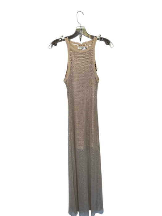Sandro Size 38 Nude & Silver Polyester Blend Mesh Overlay Rhinestone Maxi Dress Nude & Silver / 38