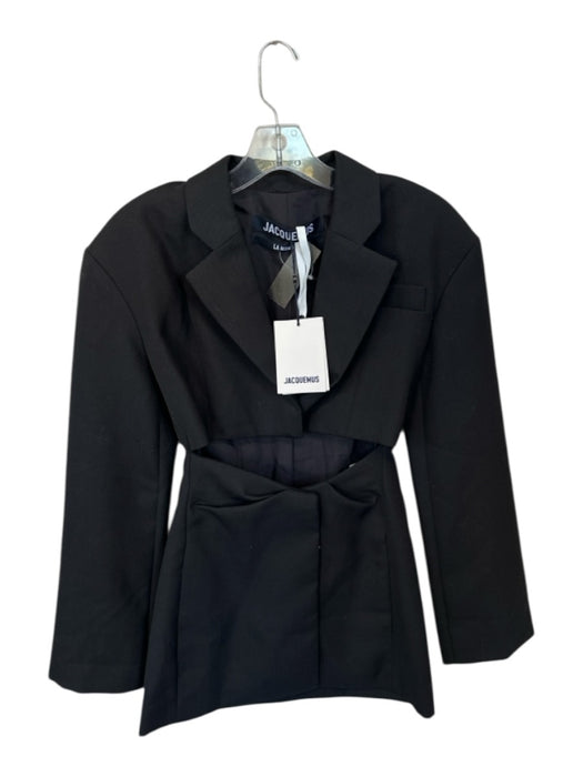 Jacquemus Size 32/XS Black Cotton Blend Long Sleeve Cut Out Detail Collar Dress Black / 32/XS