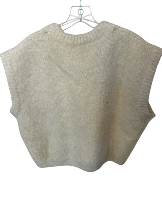FRNCH Size M Cream Recycled Polyester Blend Cap Sleeve Fuzzy Sweater Cream / M