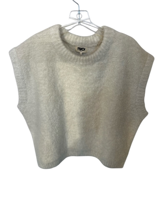 FRNCH Size M Cream Recycled Polyester Blend Cap Sleeve Fuzzy Sweater Cream / M