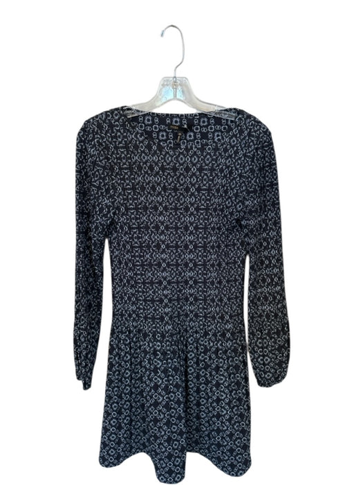 Maje Size 40 Black & Blue Polyester Long Sleeve Acordian Pleated short Dress Black & Blue / 40