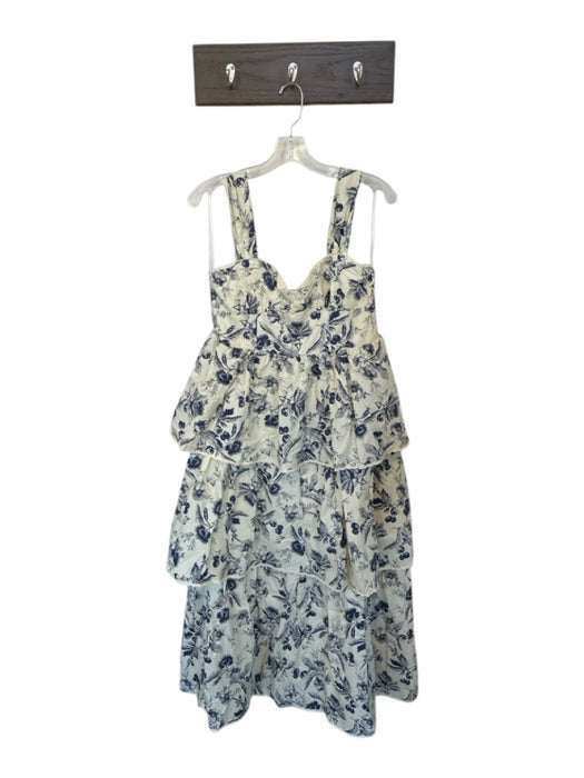 Sofie the Label Size L Cream & Navy Cotton Sleeveless Botanical Tiered Dress Cream & Navy / L