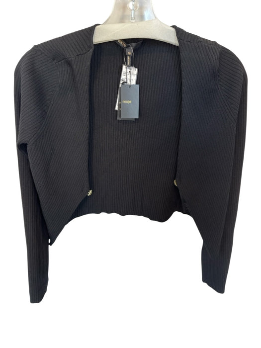 Maje Size 38 Black & Gold Viscose Blend Long Sleeve Ribbed Clasp Sweater Black & Gold / 38