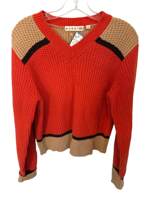 Marni x Uniqlo Size XL Orange & Tan Acrylic Blend Long Sleeve Knit Sweater Orange & Tan / XL
