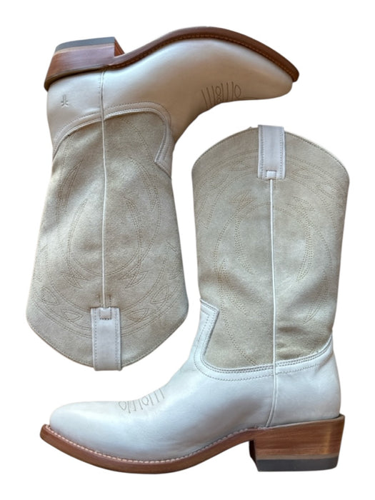 Frye Shoe Size 8.5 Ivory Suede & Leather Stitching Cowboy Boots Ivory / 8.5