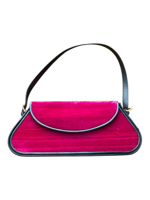 By Far Magenta & Black Velvet Leather trim Front Flap Structured Bag Magenta & Black / S