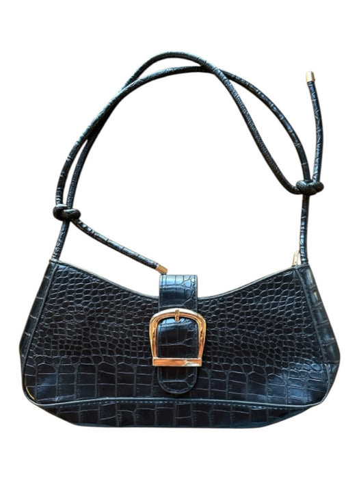 8 Other Reasons Black Leather Croc Embossed Shoulder Strap Front Buckle Bag Black / S