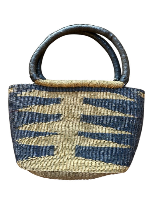 Tan & Navy Straw Leather Handles Top Handles Tote Bag Tan & Navy / M