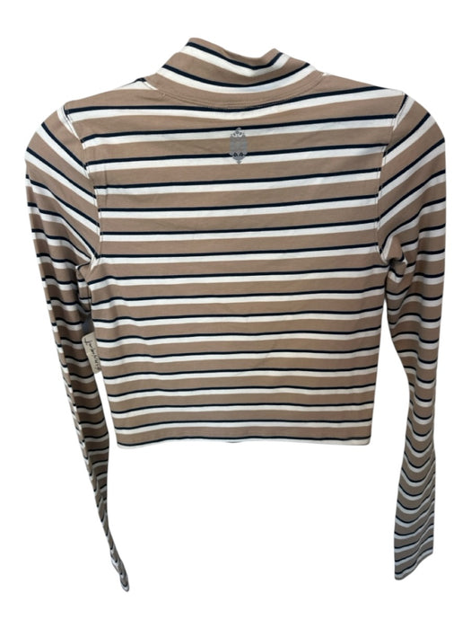 FP Movement Size XS Tan & Navy Cotton Blend Mock Neck Striped Long Sleeve Top Tan & Navy / XS