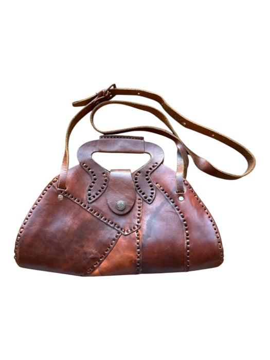 Brown Leather Top Handles Long Strap Snap Closure Bag Brown / S