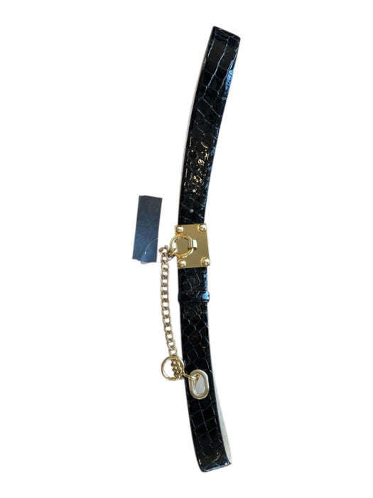 Worth Black & Gold Leather Croc Embossed Chain Detail Wide Belts Black & Gold / XL