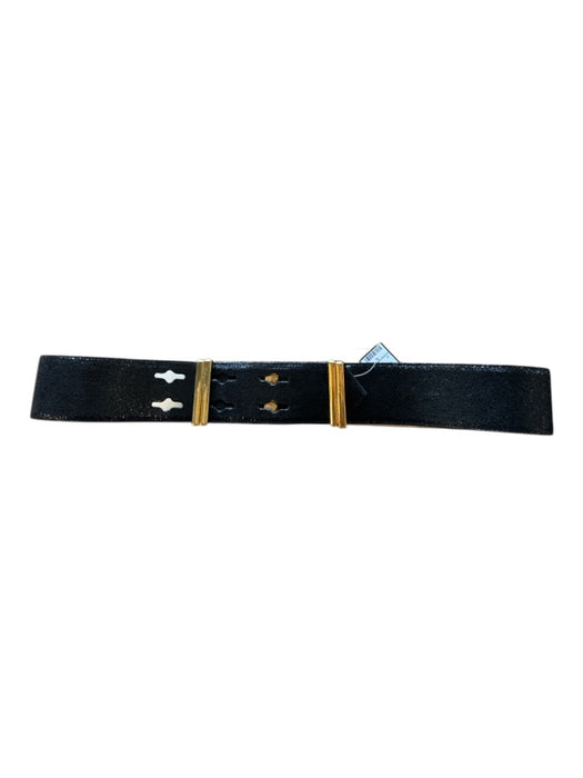 Worth Black & Gold Leather Textured Wide Gold Hardware Belts Black & Gold / XL