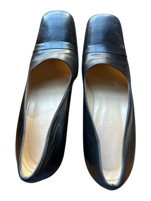 Gucci Shoe Size 8.5 Black Leather Block Heel Square Toe Pumps Black / 8.5