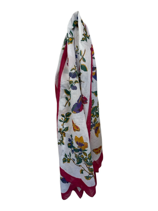 Ginnie Johansen Magenta & White Cotton Flowers Butterflies scarf Magenta & White / L