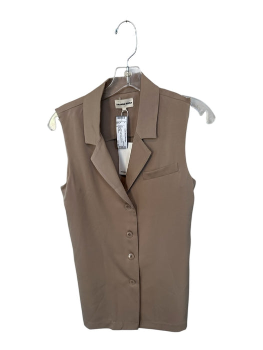 Amanda Maria Size S Taupe Polyester Button Up Sleeveless Collar Top Taupe / S